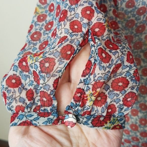 Lucky Brand Semi Sheer Floral Boho Peasant Top - Picture 5 of 7